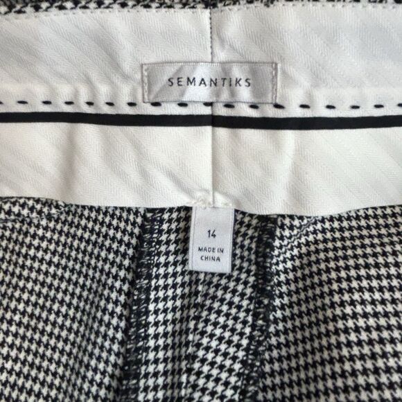 Semantiks Pants Women's Sz 14 Houndstooth Wide Leg Cuff Black White Faux Pockets - Picture 11 of 13